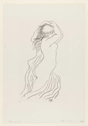 Nude Woman in the Wind (Femme nue de profil, bras releves au-dessus de la tete) by Aristide Maillol, print, 1924