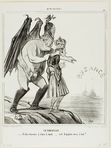 The Temptor. “- If you consent to belong to me... this empire will be yours,” plate 40 from Actualités by Honoré-Victorin Daumier, print, 1854