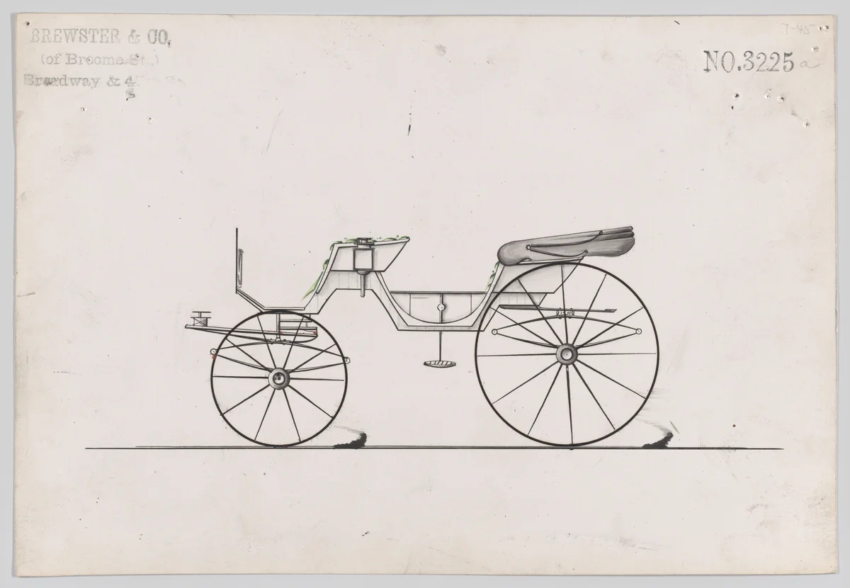 Design for Cabriolet (?) Phaeton, no. 3225a by Brewster & Co., drawing, 1876