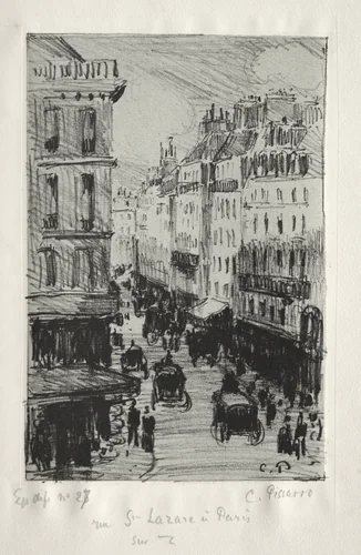 Rue Saint-Lazare, Paris by Camille Pissarro, print, 1897
