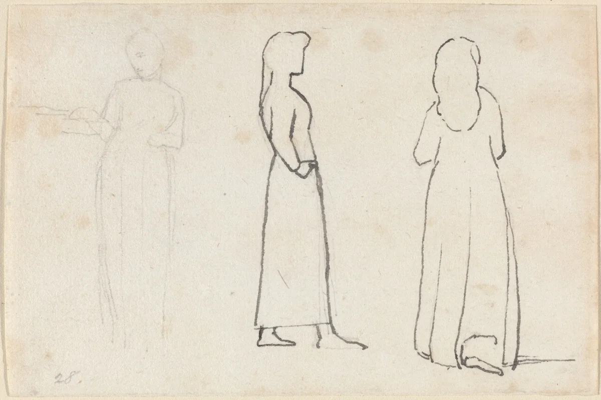 Three Sketches of a Standing Woman by John Flaxman, drawing, 1790