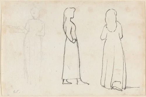 Three Sketches of a Standing Woman by John Flaxman, drawing, 1790