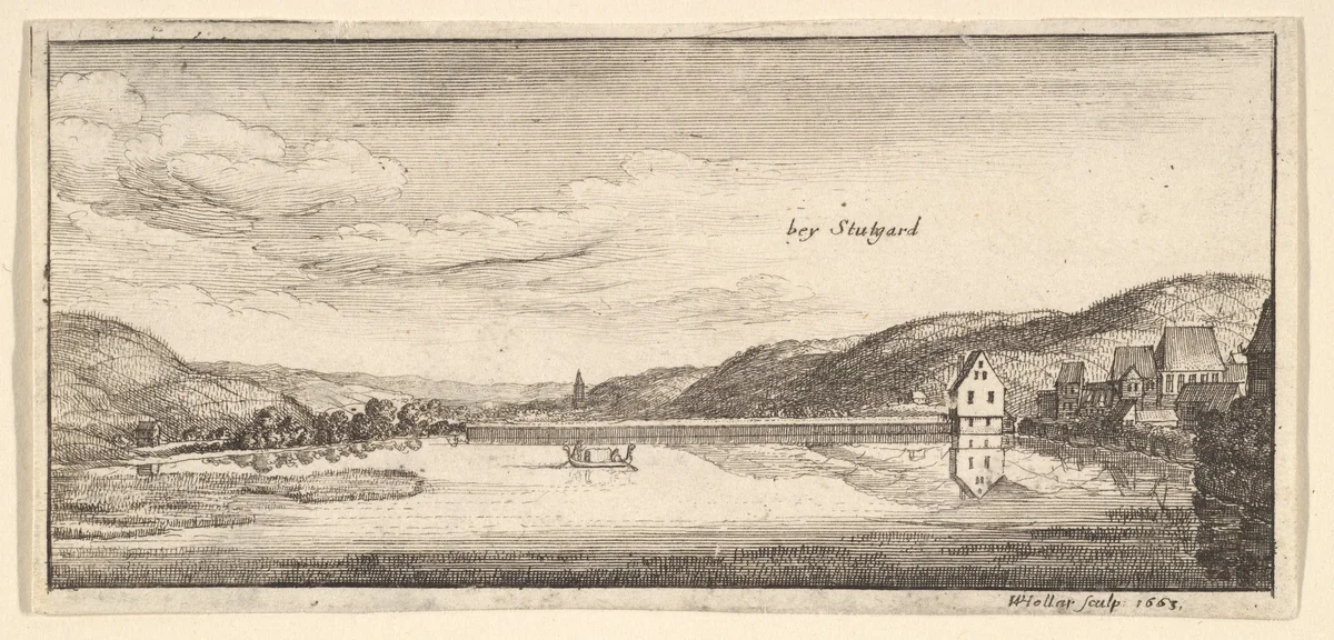 Stuttgart: The Lake, from "German Views" by Wenceslaus Hollar, print, 1663-1665