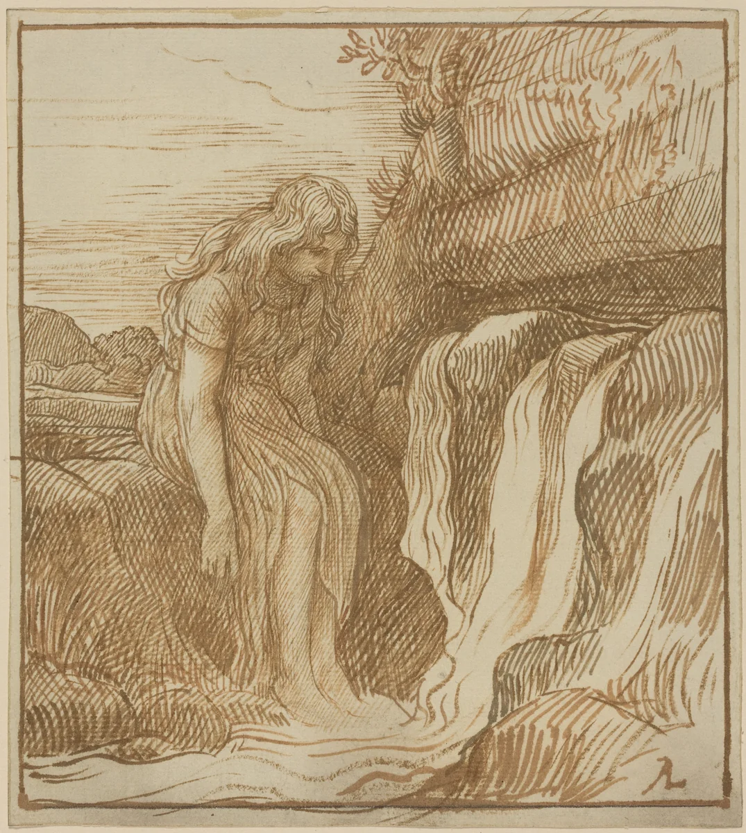 Peasant at the Source by Alphonse Legros, drawing, 1837-1911