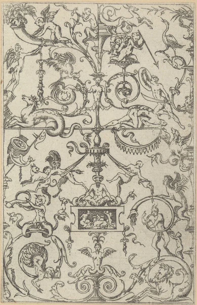 Grotesque Panel by Jacques Androuet du Cerceau, print, 1562