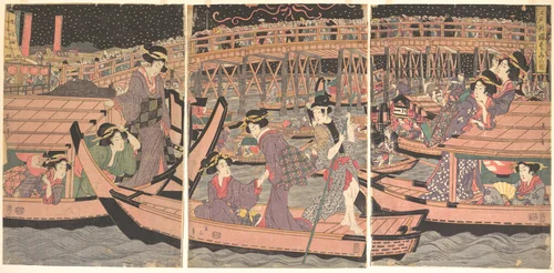 Cooling Off at Ryogoku in Edo by Kikugawa Eizan, print, 1615-1868