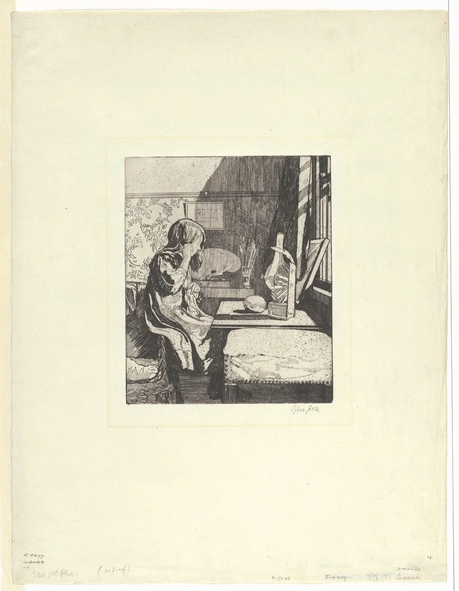 Young Girl Combing Her Hair in the Mirror by Sylvia Gosse, print, 1912