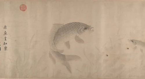The Pleasures of Fishes by Zhou Dongqing, painting, 1291