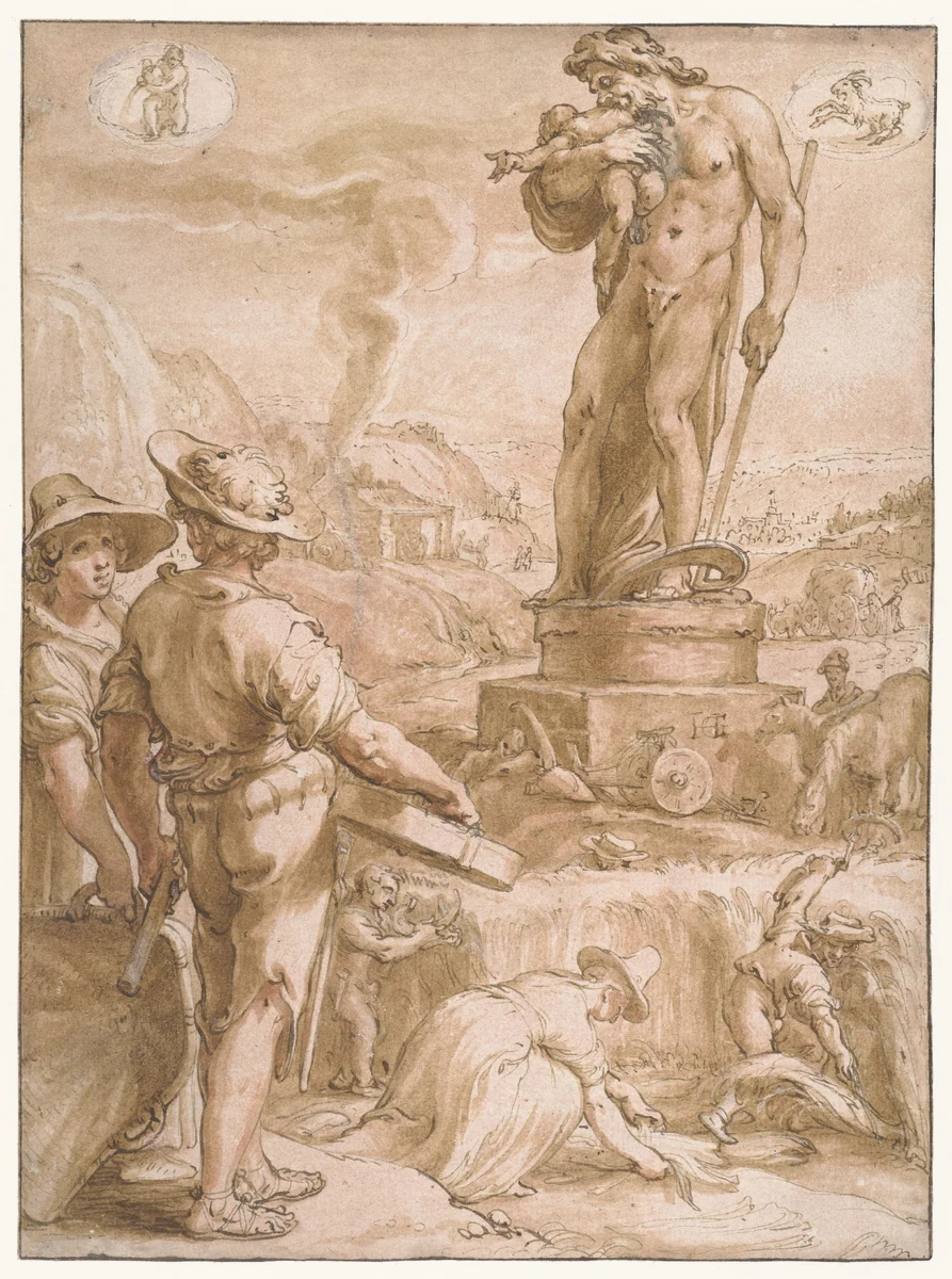 Saturnus by Hendrick Goltzius, drawing, 1591-1596