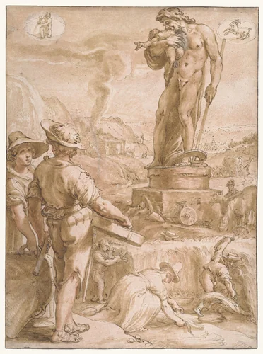 Saturnus by Hendrick Goltzius, drawing, 1591-1596