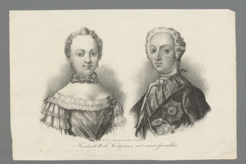 Portret van Frederik de Grote en zijn gemalin Elisabeth Christine van Brunswijk-Bevern by anonymous, print, 1840