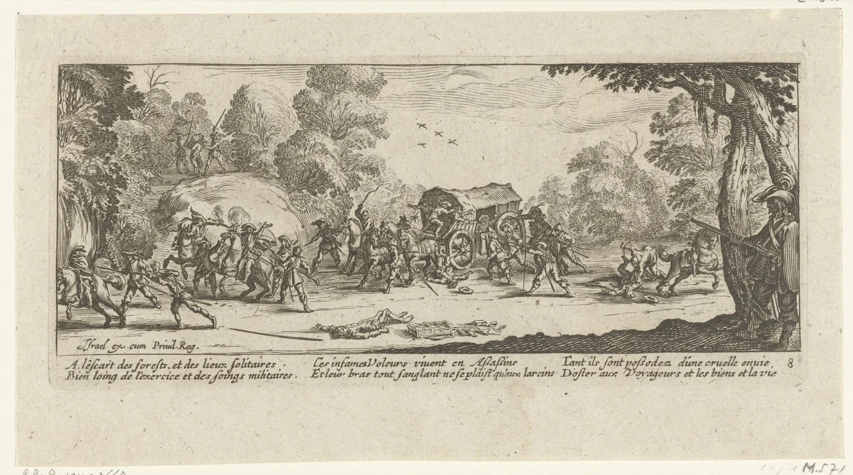Soldaten overvallen reizigers by anonymous, print, 1677-1690