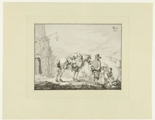 Man met een paard aan de teugel by Johannes Körnlein, print, 1765-1772