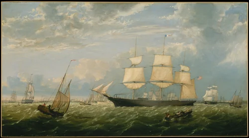 The Golden State Entering New York Harbor by Fitz Henry Lane, artwork, 1854
