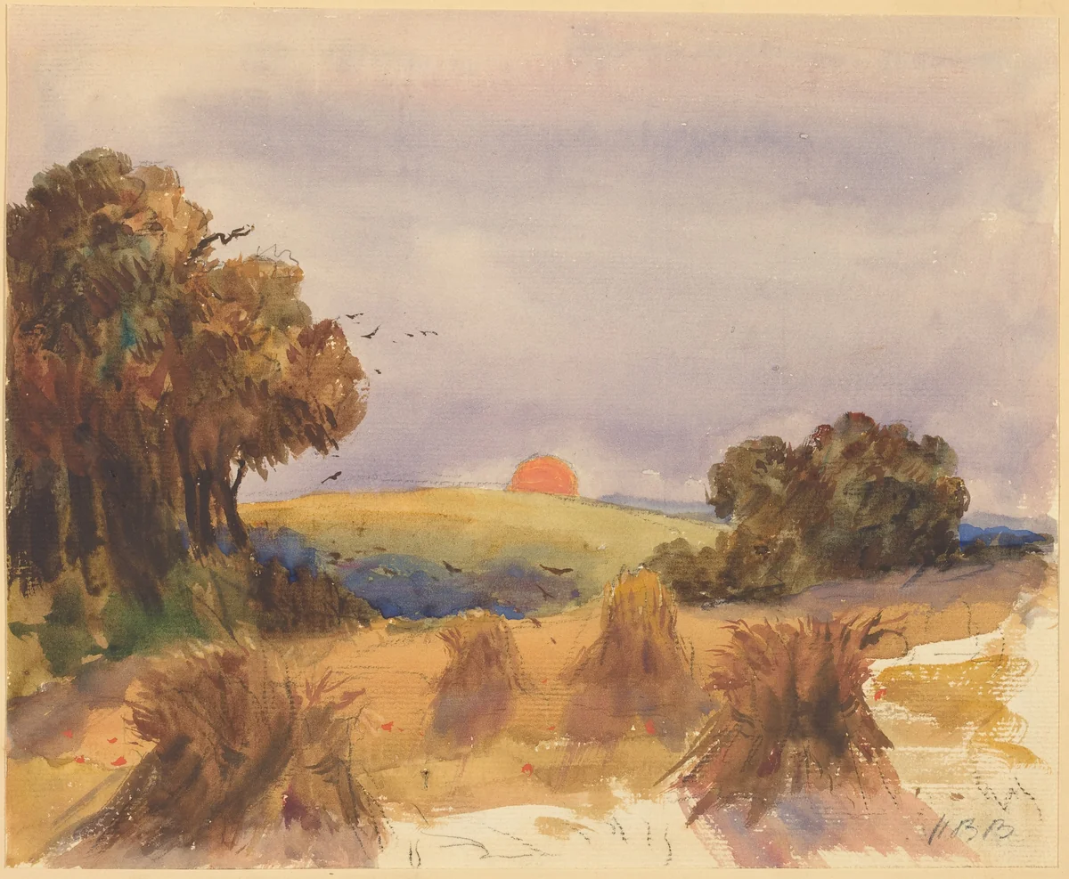 A Cornfield at Sunset by Hercules Brabazon Brabazon, drawing, 1821-1906