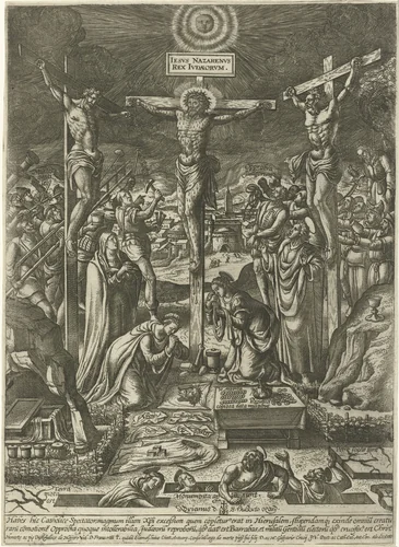 Kruisiging van Christus by Pieter van der Borcht, print, 1573-1614