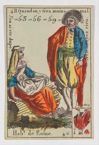 Hab.t de Rome, from the playing cards (for quartets) "Costumes des Peuples Étrangers" by anonymous, print, 1700-1799
