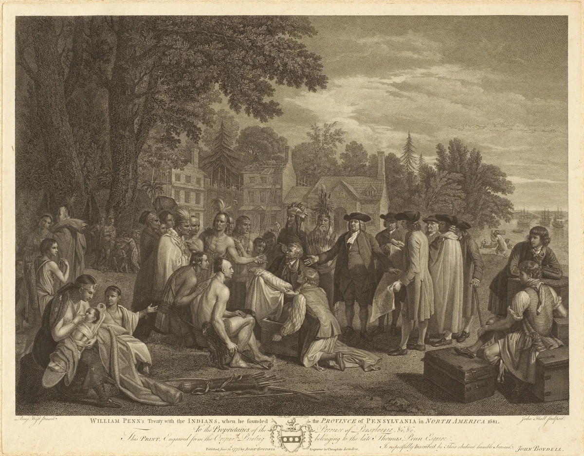 William Penn's Treaty with the Indians by John Hall; Benjamin West, print, 1775