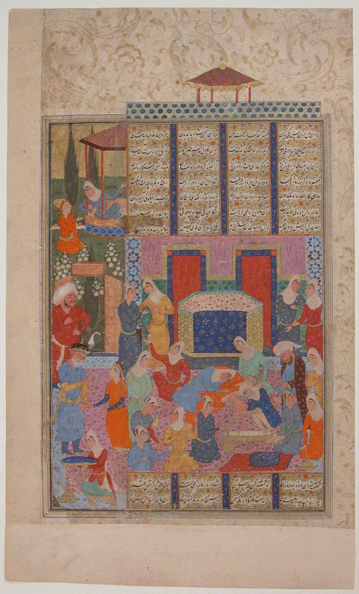 "Birth of Rustam", Folio from a Shahnama (Book of Kings) by Abu'l Qasim Firdausi, manuscript, 1535-1605