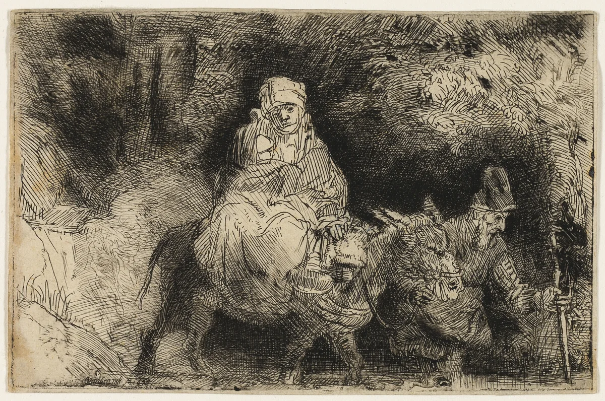 The Flight into Egypt: Crossing a Brook by Rembrandt van Rijn, print, 1654