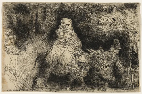 The Flight into Egypt: Crossing a Brook by Rembrandt van Rijn, print, 1654