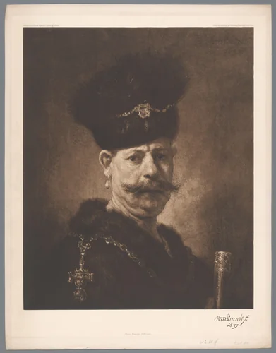 Fotoreproductie van schilderij Portret van een man door Rembrandt [?], coll. Heremitage te St. Petersburg by anonymous, photograph, 1900-1910