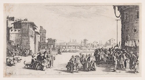 Le Marché d'Esclaves, estampe appelée aussi Les Galériens, Le Petit Paris, La Petite Vue de Paris (The Slave Market, also called The Galley Slaves, The Small Paris, The Small View of Paris) by Jacques Callot, print, 1610-1635