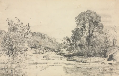 Landscape with Trees Surrounding a Pond by John Constable, drawing, 1795-1837