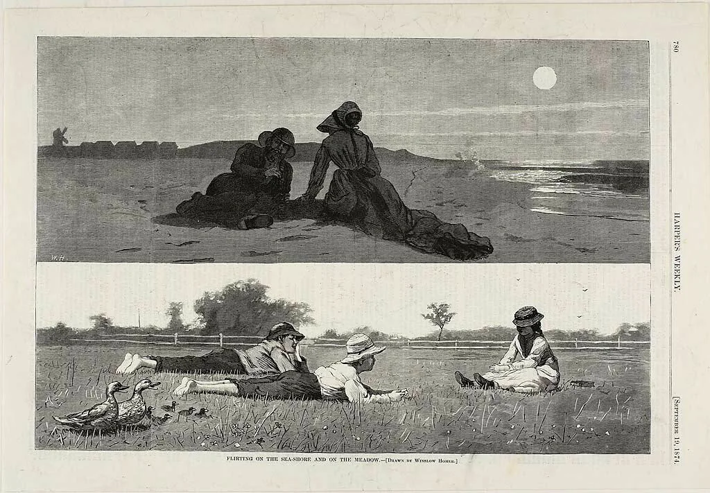Flirting on the Sea-Shore and on the Meadow by Winslow Homer, print, 1874