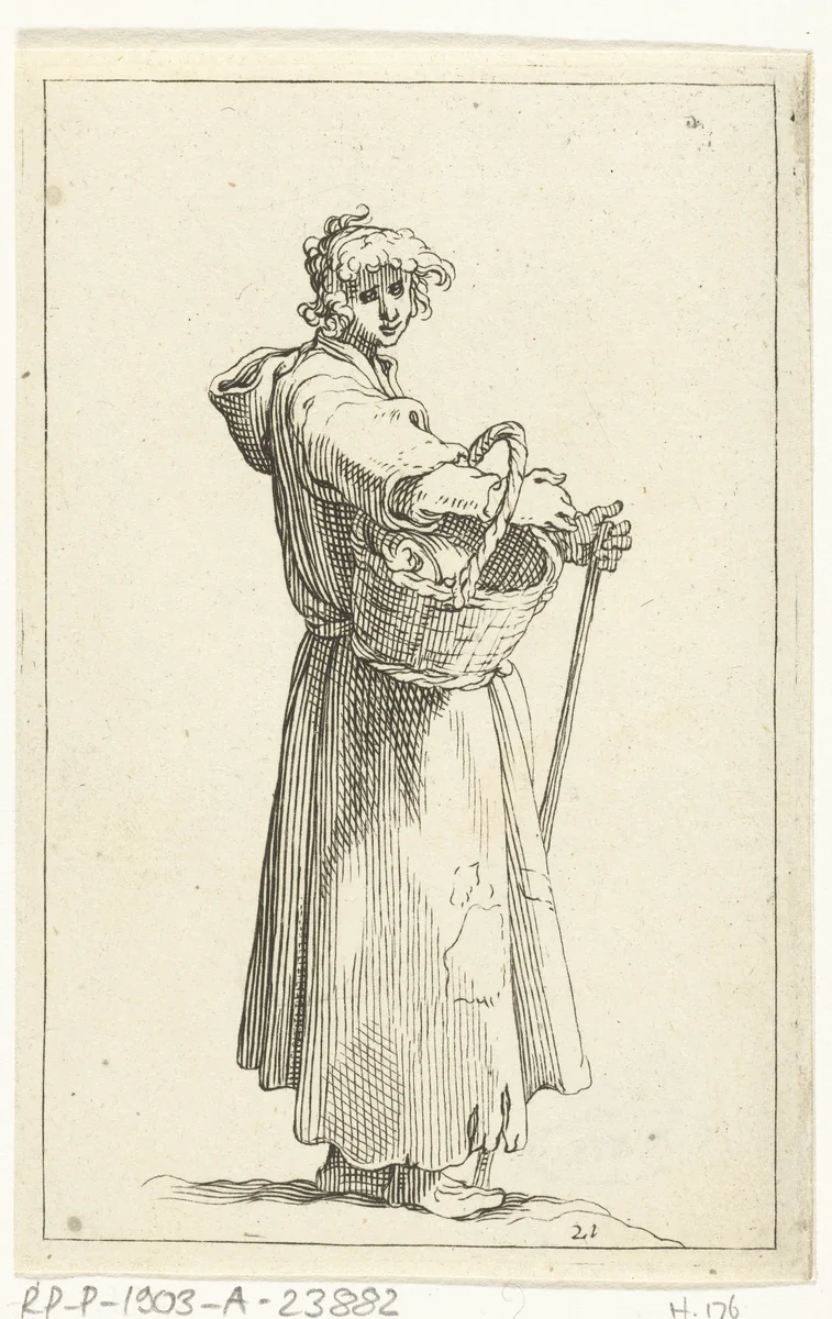 Jonge boer met mand by Frederick Bloemaert, print, 1635-1669