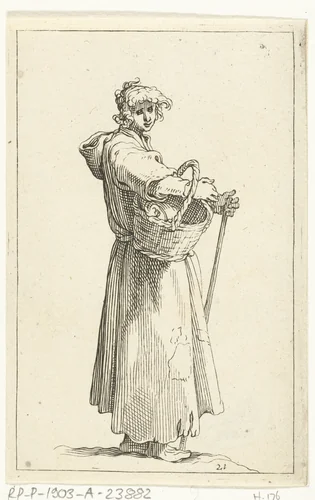 Jonge boer met mand by Frederick Bloemaert, print, 1635-1669