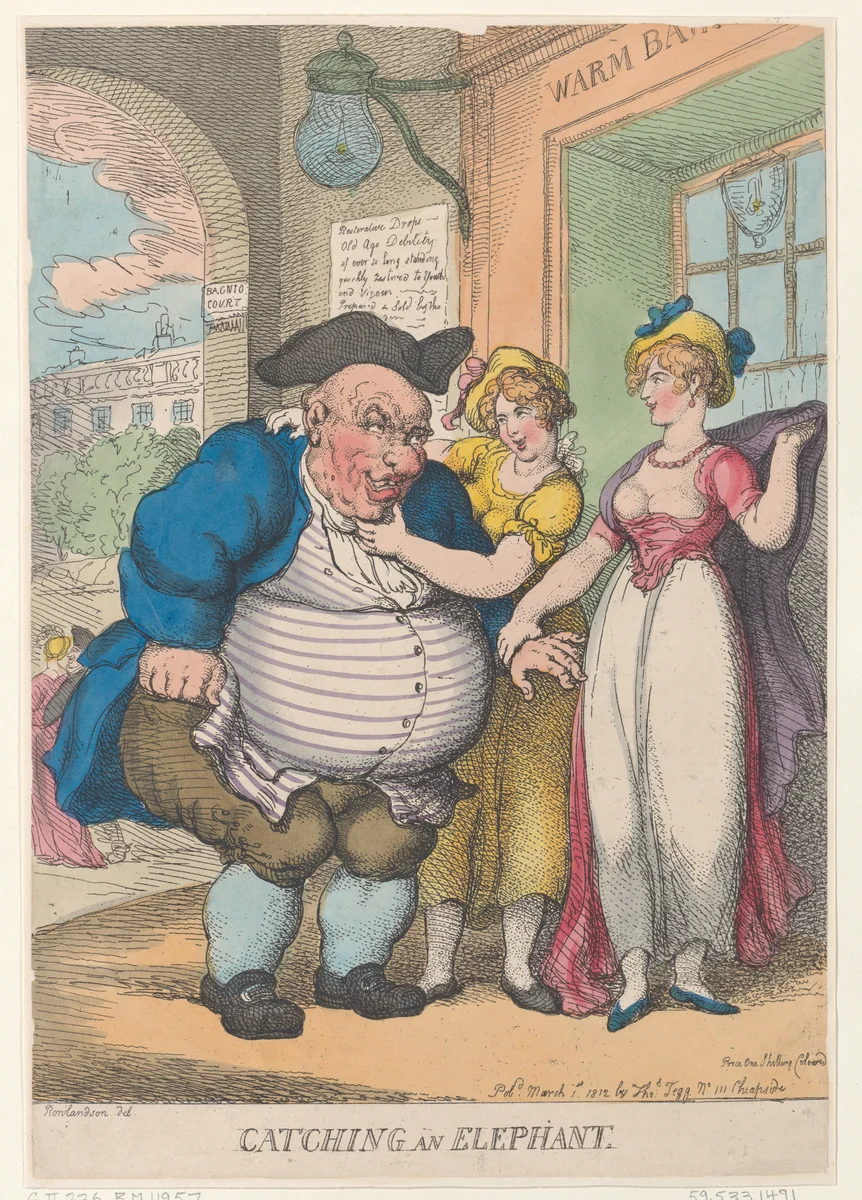 Catching an Elephant by Thomas Rowlandson, print, 1812