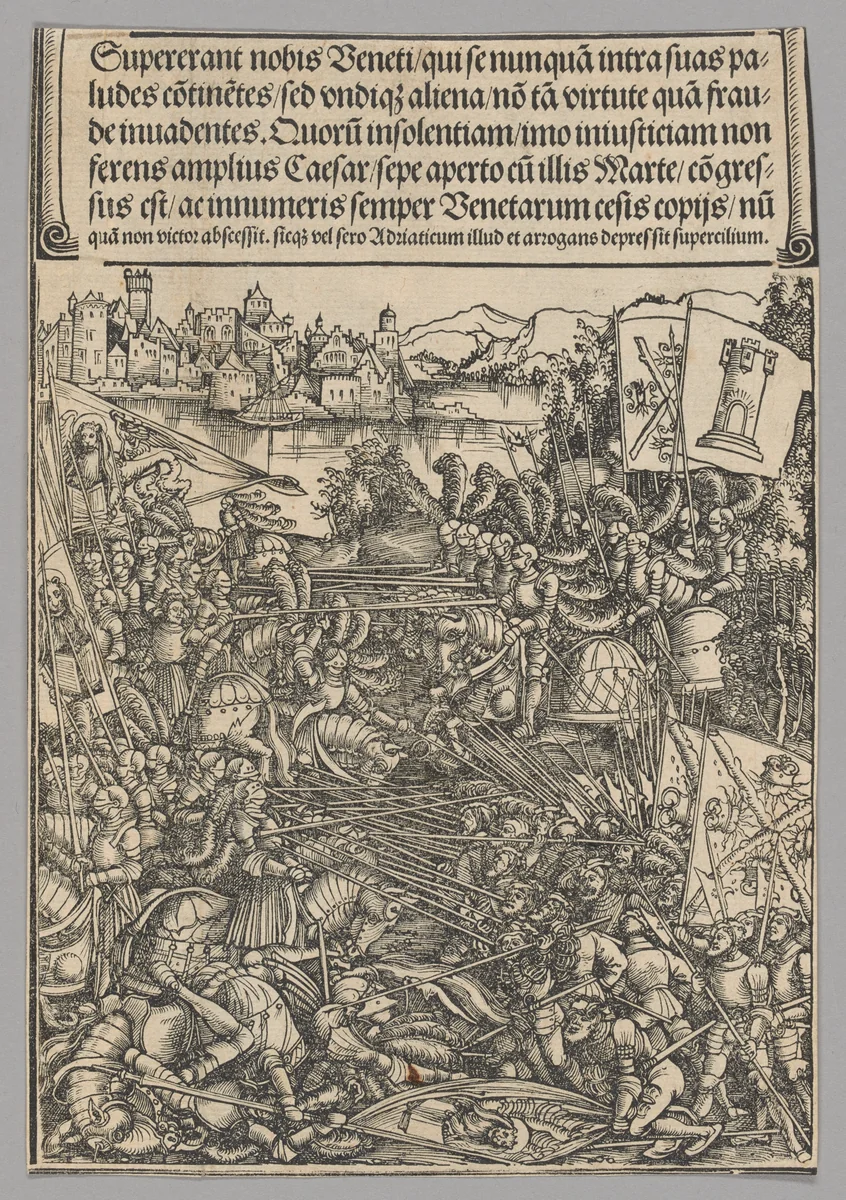War with Venice, plate 21 from Historical Scenes from the Life of Emperor Maximilian I from the Triumphal Arch by Hans Springinklee, print, 1515-1517