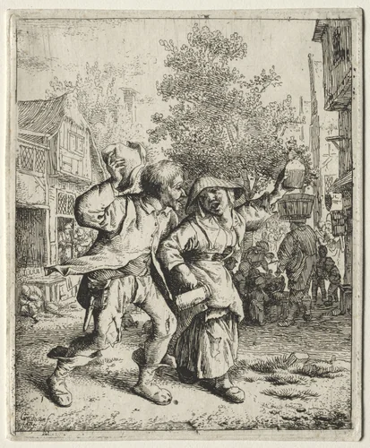 The Drunken Couple by Cornelis Dusart, print, 1680-1690