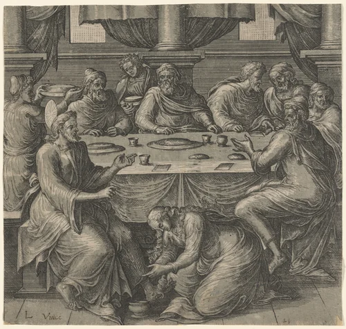 Christ at the Table of Simon the Pharisee by Frans Floris I, print, 1565-1575