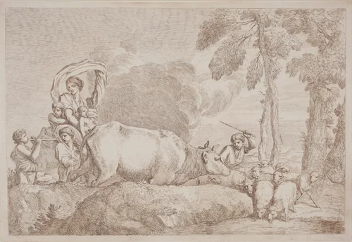 A Woman with Two Children on Horseback by Gaetano Zompini, Giovanni Benedetto Castiglione, portfolio, 1700-1778