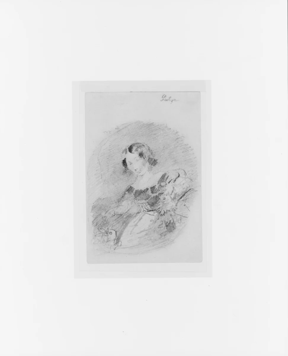 Girl with Rabbit (from McGuire Scrapbook) by Emanuel Leutze, artwork, 1816-1868