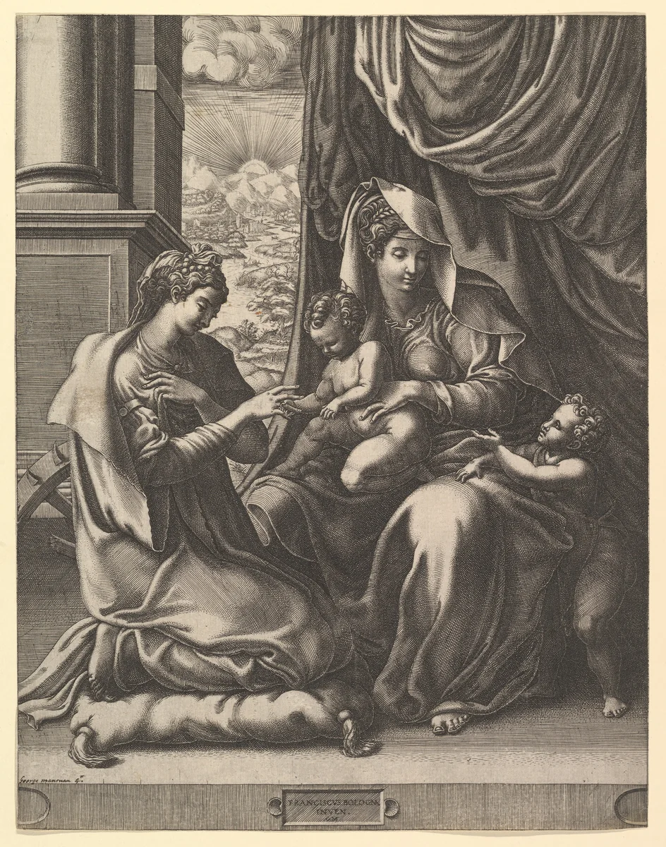 The Mystic Marriage of St. Catherine by Giorgio Ghisi, print, 1520-1582