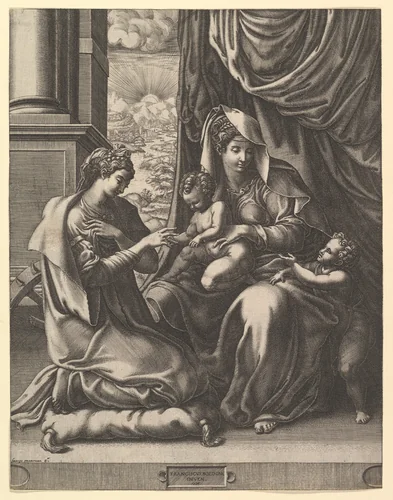 The Mystic Marriage of St. Catherine by Giorgio Ghisi, print, 1520-1582