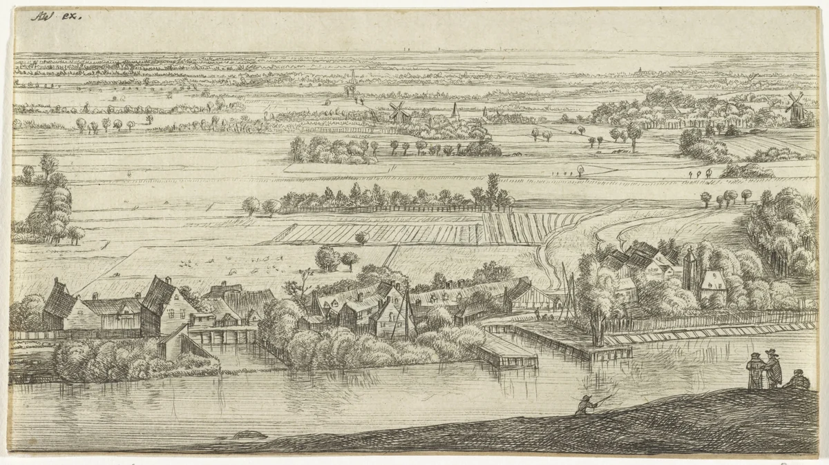Dorp aan een rivier by Jan Ruyscher, print, 1648-1663