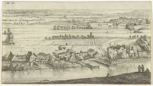 Dorp aan een rivier by Jan Ruyscher, print, 1648-1663