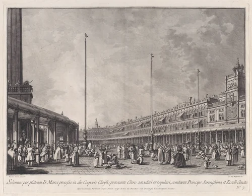 Plate 9: Procession on Corpus Christi Day in the Piazza San Marco, from 'Ducal Ceremonies and Festivals' (Le Feste Ducali) by Giovanni Battista Brustolon, print, 1746-1786
