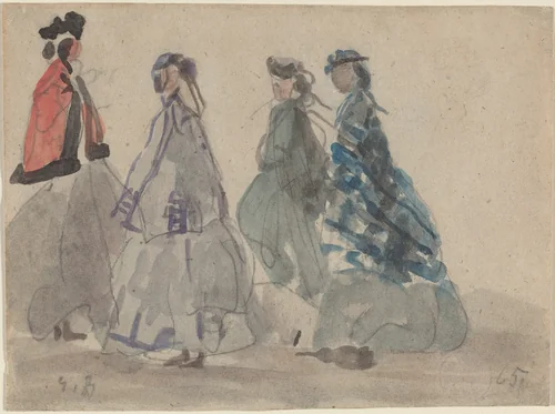 Four Women at Trouville by Eugène Boudin, drawing, 1865
