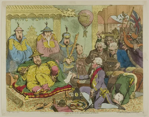 Reception of the Diplomatique & his Suite, at the Court of Pekin by James Gillray, print, 1792