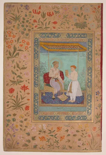 "Jahangir and His Vizier, I'timad al-Daula", Folio from the Shah Jahan Album by Manohar, manuscript, 1505-1640