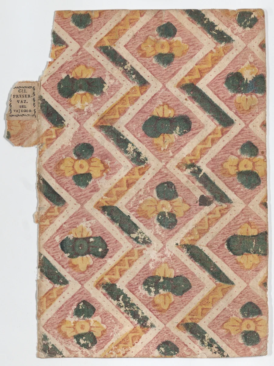 Book cover with zigzag and floral pattern by anonymous, print, 1700-1800