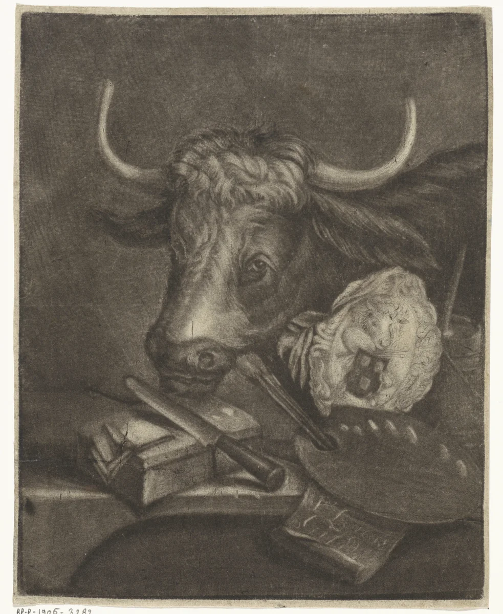 Attributen van de Sint-Lucasgilde by Johannes de Groot, print, 1735