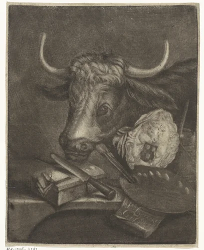 Attributen van de Sint-Lucasgilde by Johannes de Groot, print, 1735