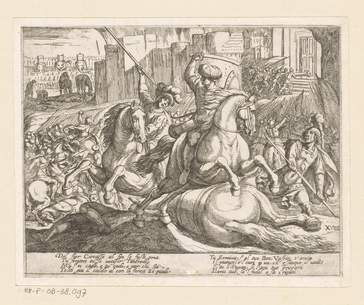 Illustratie bij Canto XIX van Tasso's 'Gerusalemme Liberata' by Antonio Tempesta, print, 1565-1630