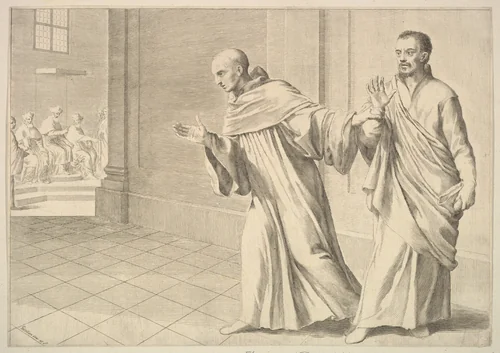 St. Bernard Taking a Brother to an Assembly by Claude Mellan, print, 1600-1688